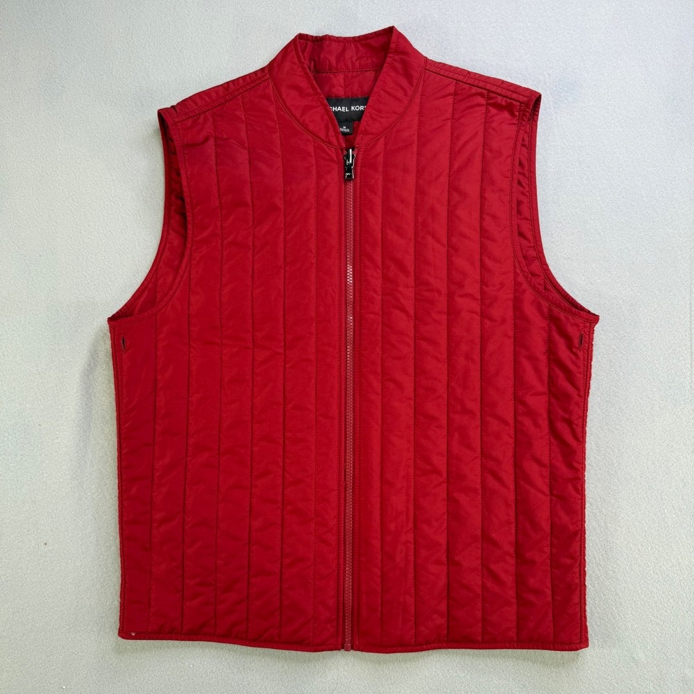 MICHAEL‎ KORS Puffer Quilted Vest Red Full Zip Sleeveless Jacket Mens Size M
